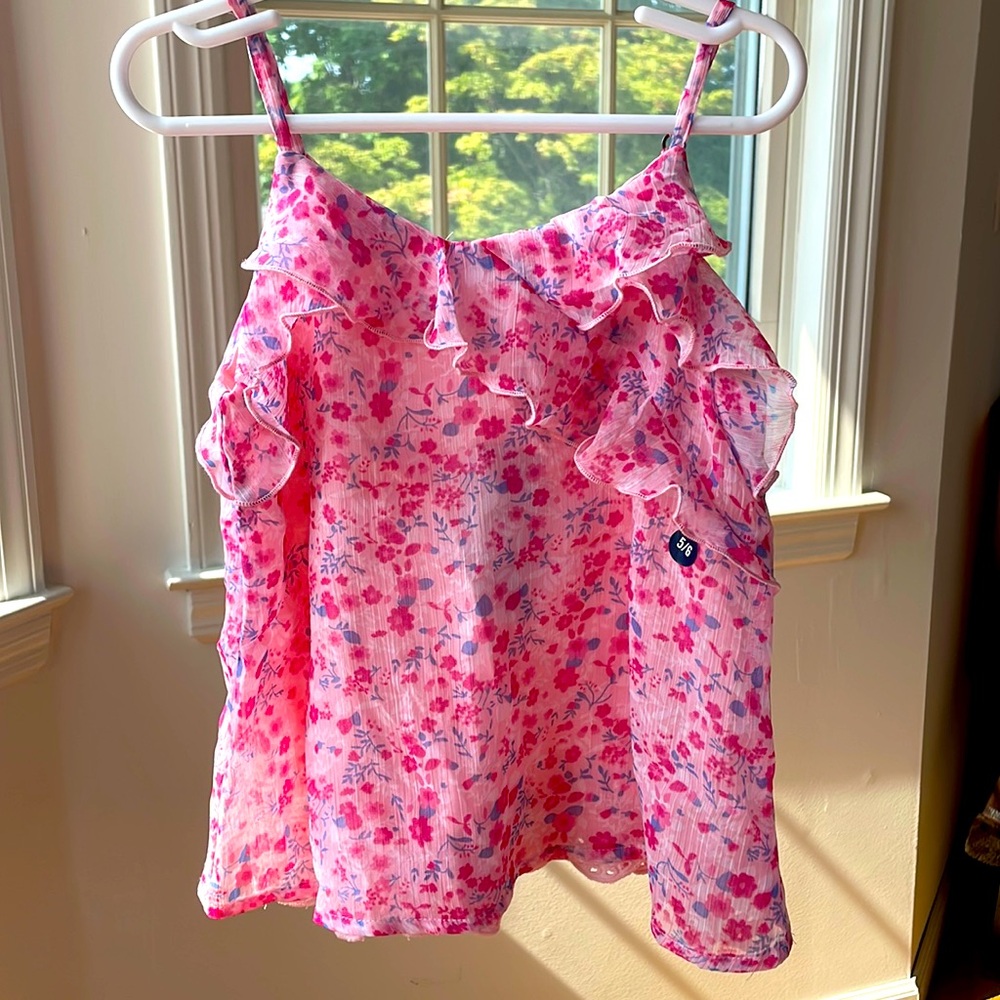 Little girls summer tank, floral, multi-coloured, detailing on the bottom